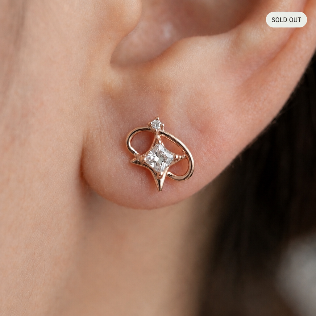 Detalle de los pendientes Cosmic petit con circonita blanca